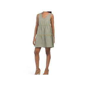 Lucky Brand NWT Women's Eucalyptus (Green) 100% Linen Tiered Mini Dress, Size 1X